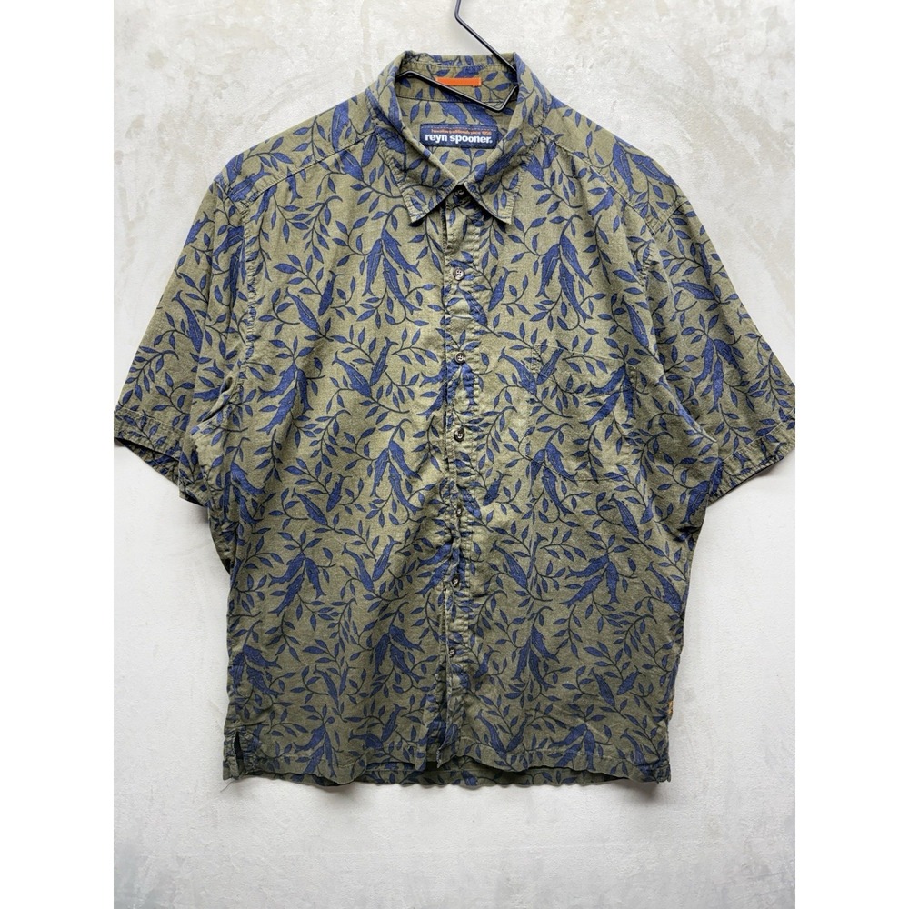 Reyn Spooner Hawaiian Shirt Mens Large Aloha Short Sleeve Leaf Print Button Down